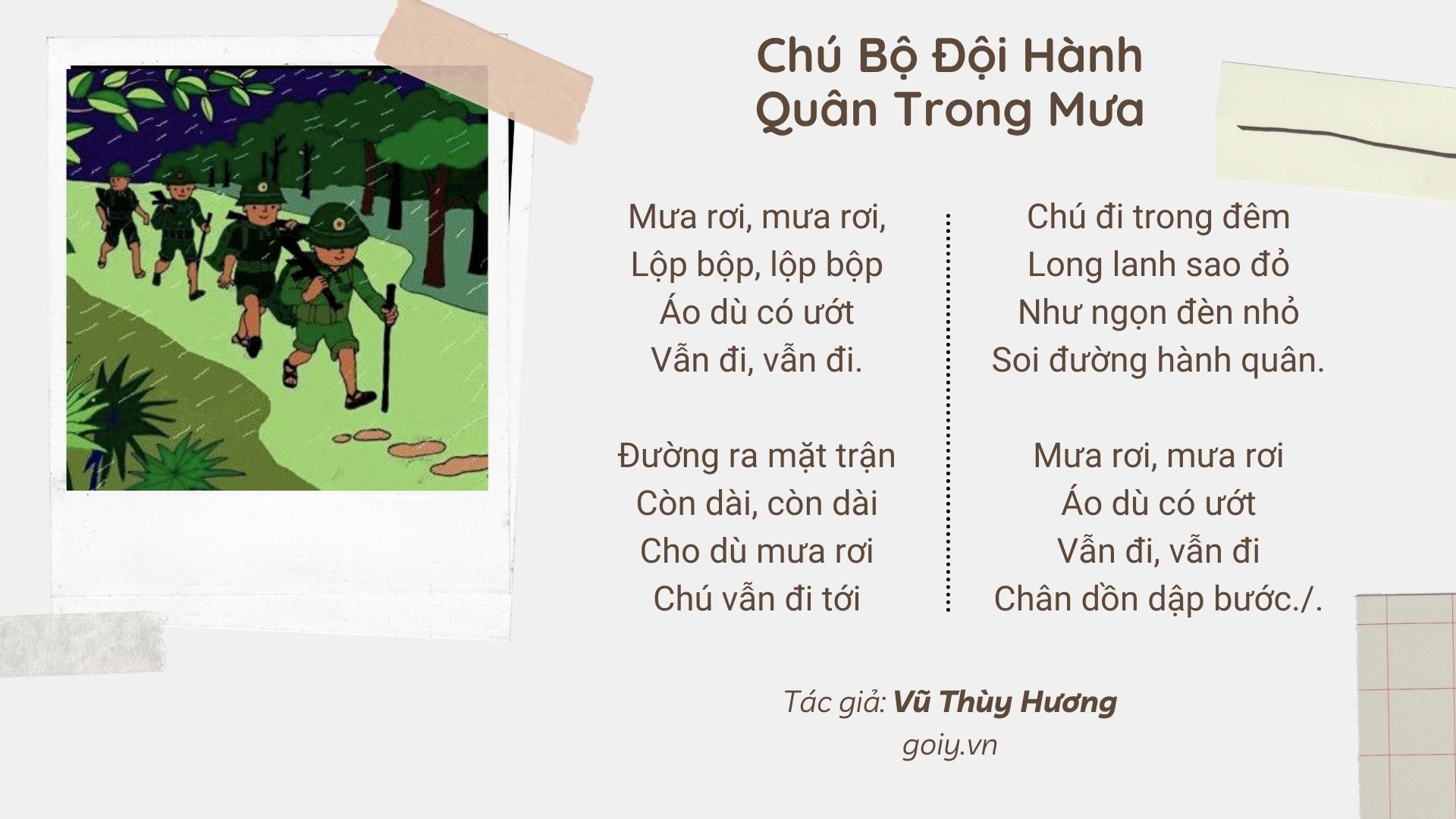 Bài thơ Chú bộ đội hành quân trong mưa