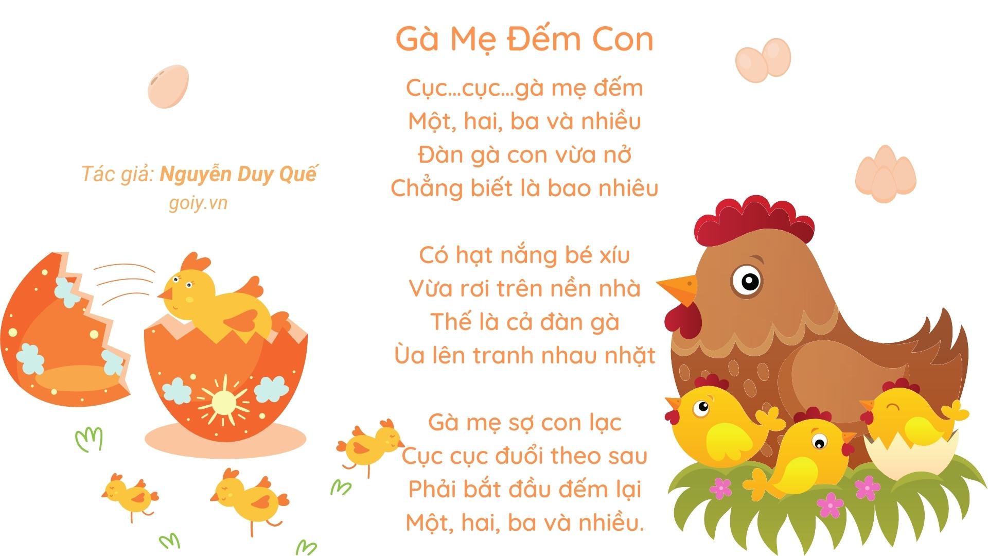Gà mẹ đếm con | Bài thơ Gà mẹ đếm con (Nguyễn Duy Quế)