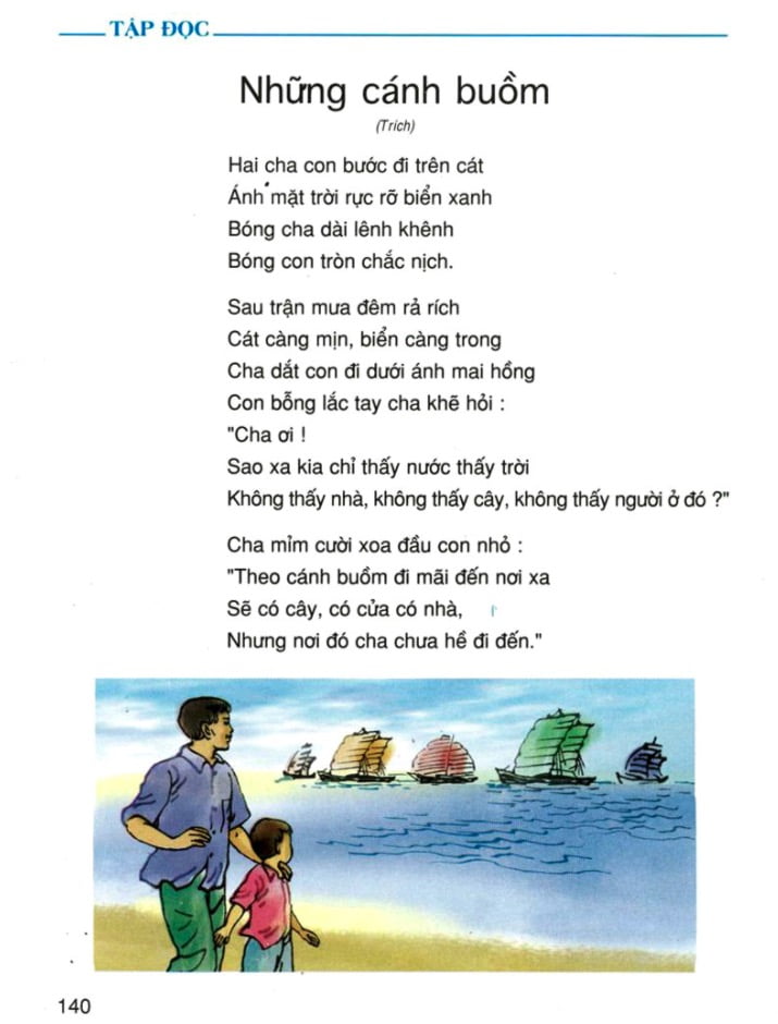 Bài thơ Những cánh buồm: Hai cha con bước đi trên cát