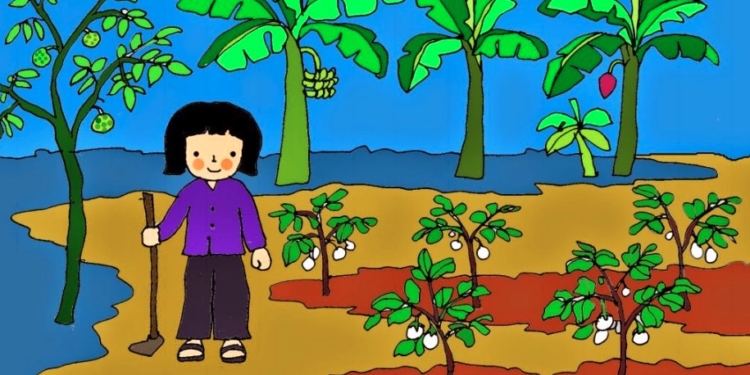 Bài thơ Vườn em: Vườn em có một luống khoai, Có hàng chuối mật với hai luống cà